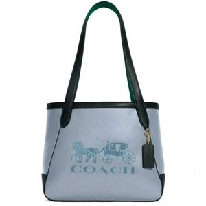 COACH Tote 27 Colorblock with Horse and Carriage---Twilight Blue w/ Green lining